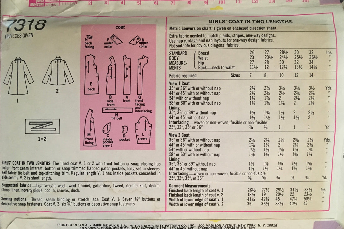 Simplicity 7318 Sewing Pattern (Vintage) CUT