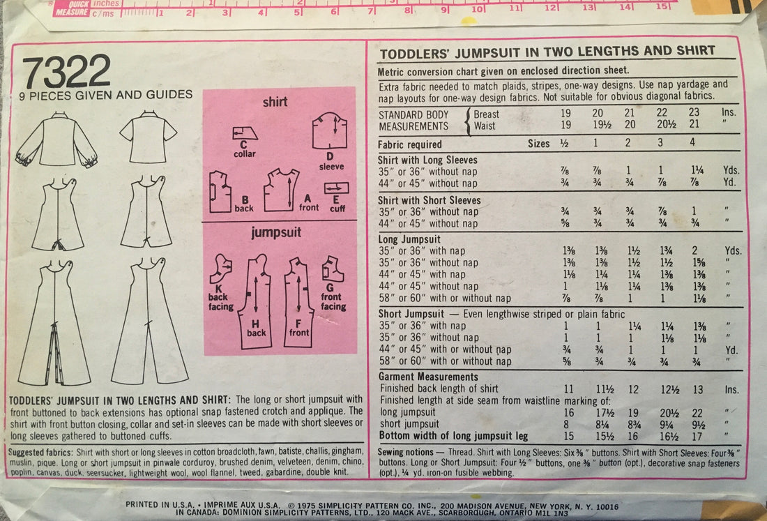 Simplicity 7322 Sewing Pattern (Vintage) UNCUT/CUT