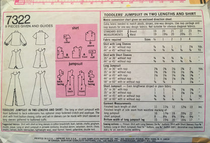 Simplicity 7322 Sewing Pattern (Vintage) UNCUT/CUT