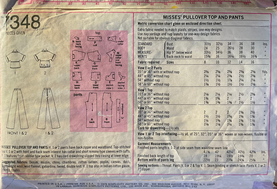 Simplicity 7348 Sewing Pattern (Vintage) CUT