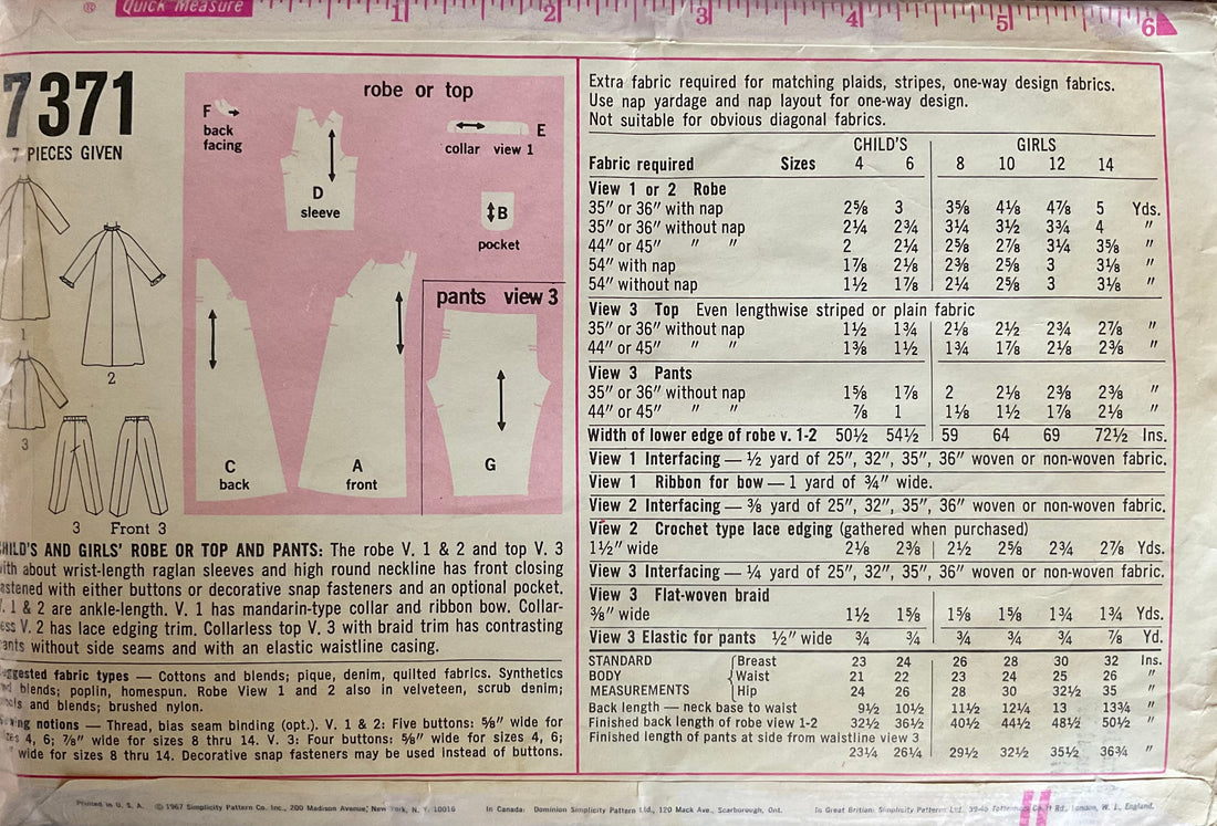 Simplicity 7371 Sewing Pattern (Vintage) UNCUT