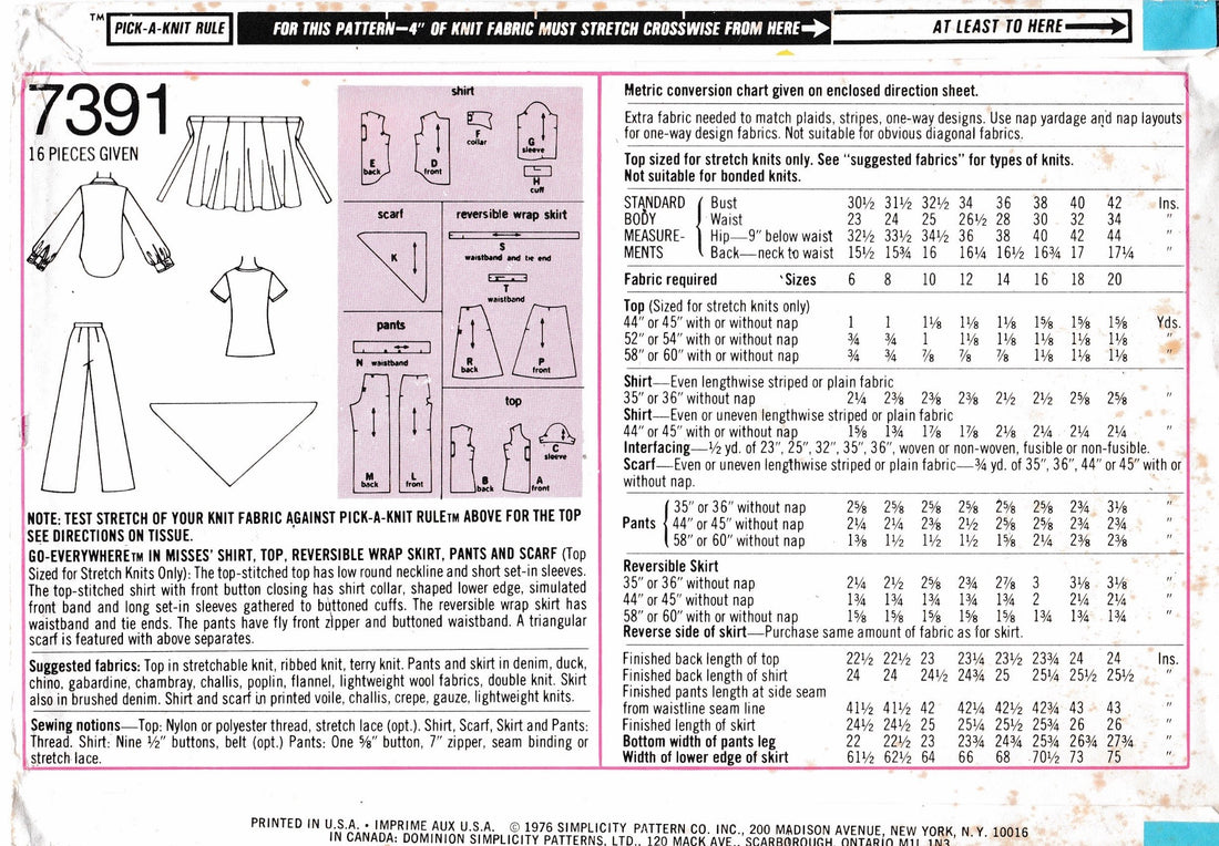 Simplicity 7391 Sewing Pattern (Vintage) CUT