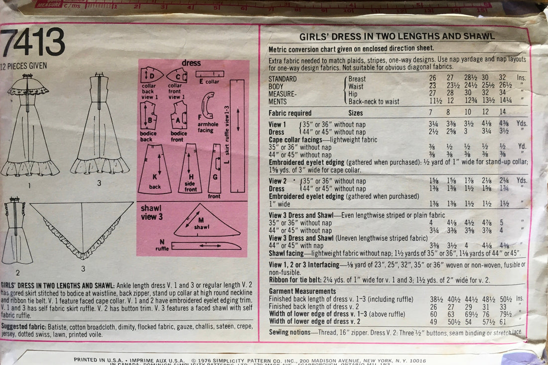 Simplicity 7413 Sewing Pattern (Vintage) CUT