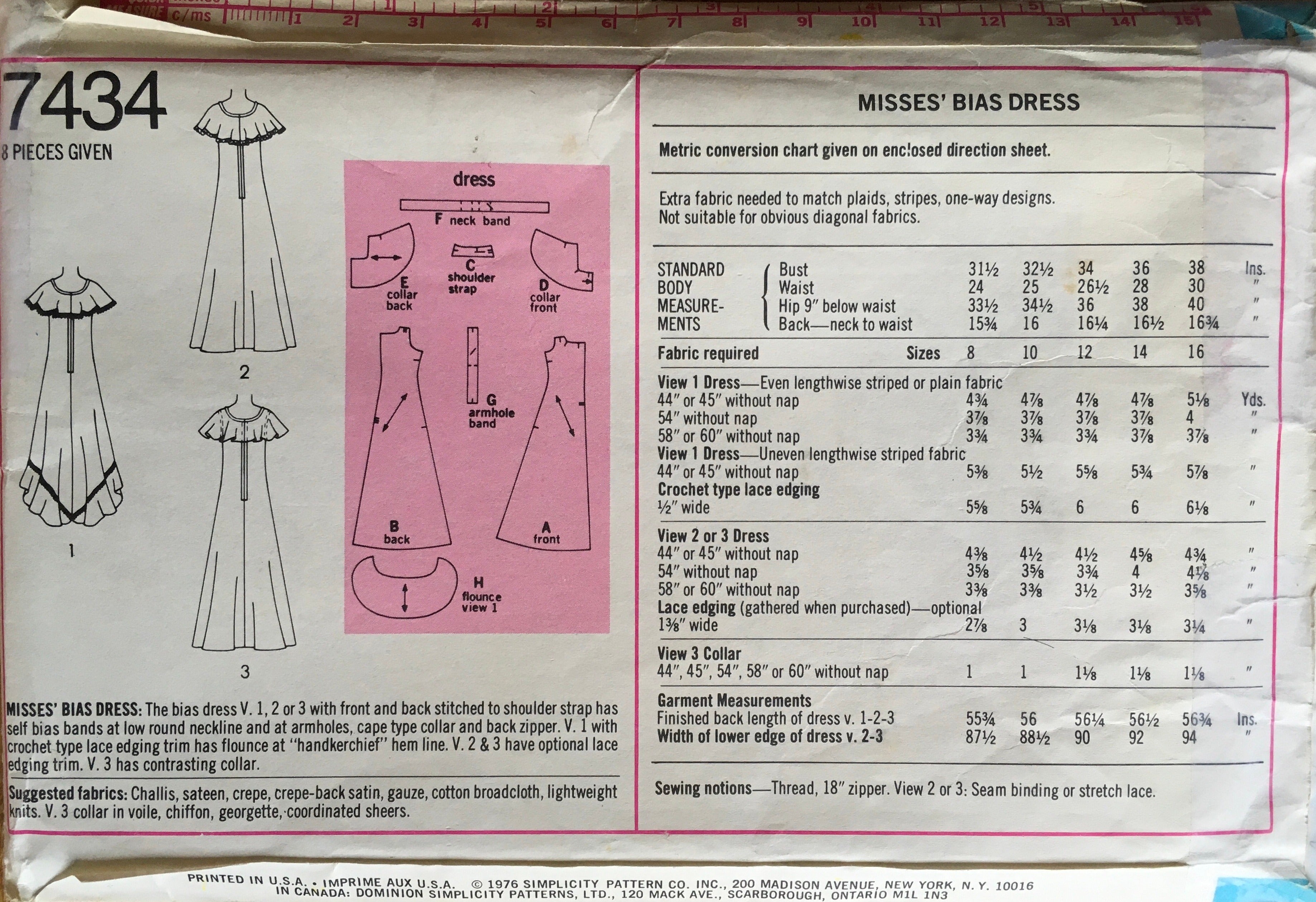 Simplicity 7434 Sewing Pattern (Vintage) UNCUT