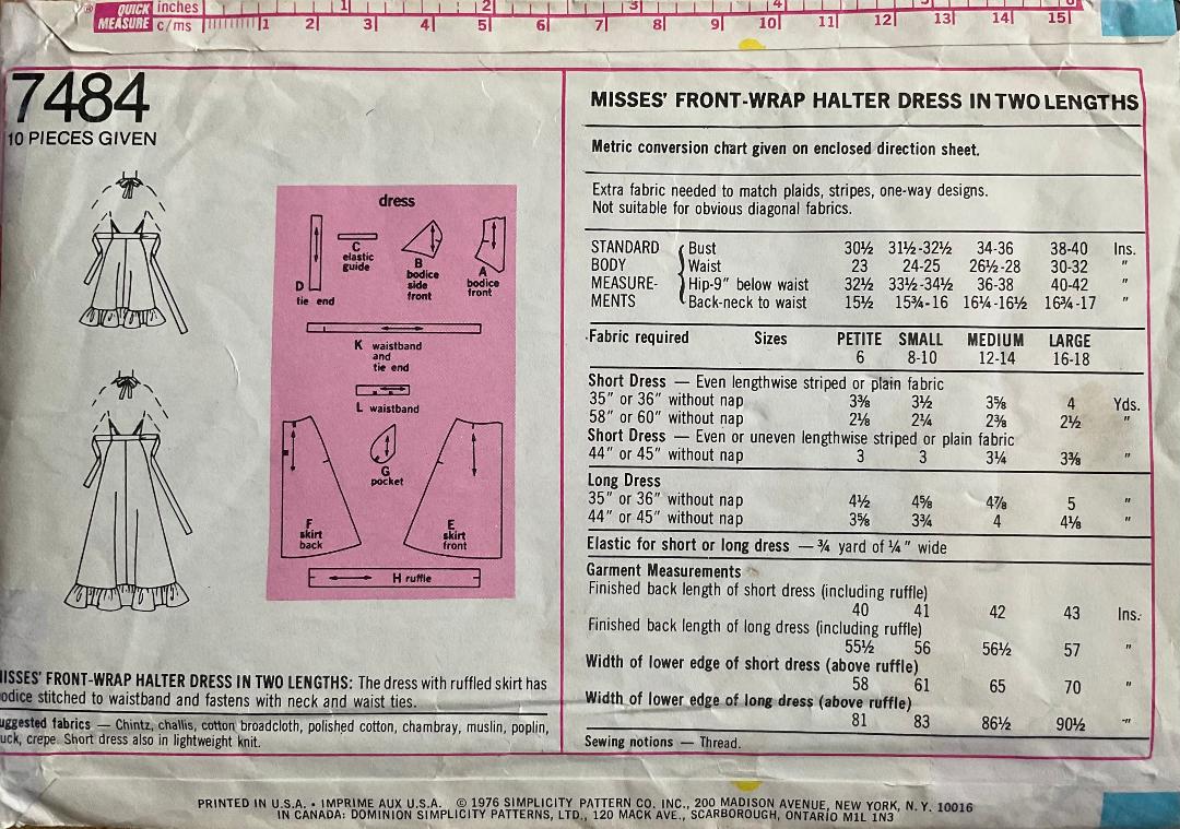 Simplicity 7484 Sewing Pattern (Vintqage) UNCUT