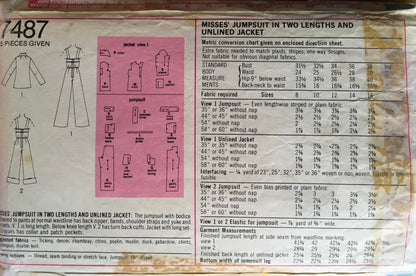 Simplicity 7487 Sewing Pattern (Vintage) CUT