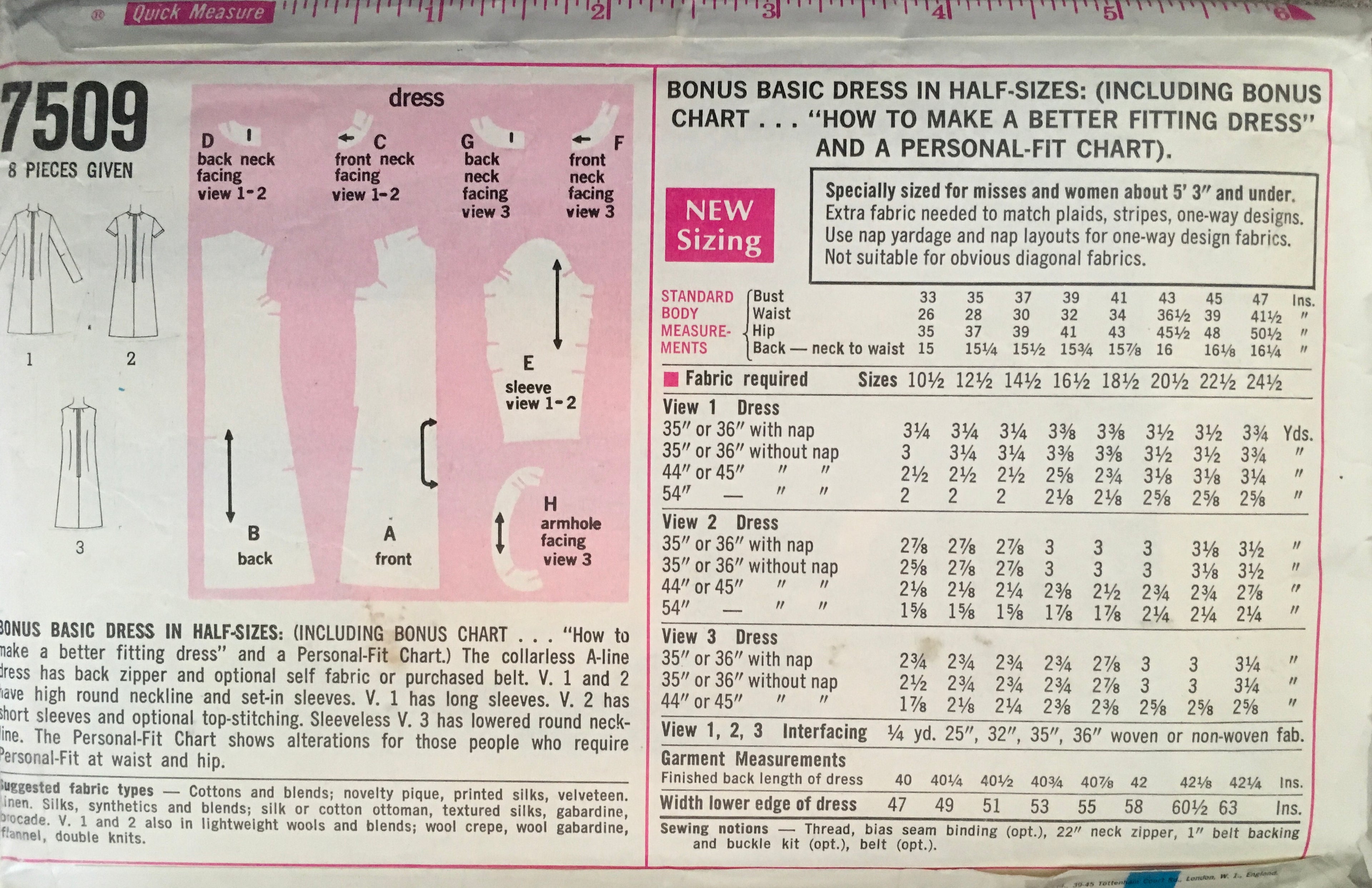 Simplicity 7509 Sewing Pattern (Vintage) CUT