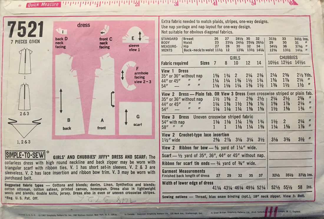Simplicity 7521 Sewing Pattern (Vintage) CUT