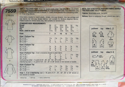 Simplicity 7559 Sewing Pattern (Vintage) CUT