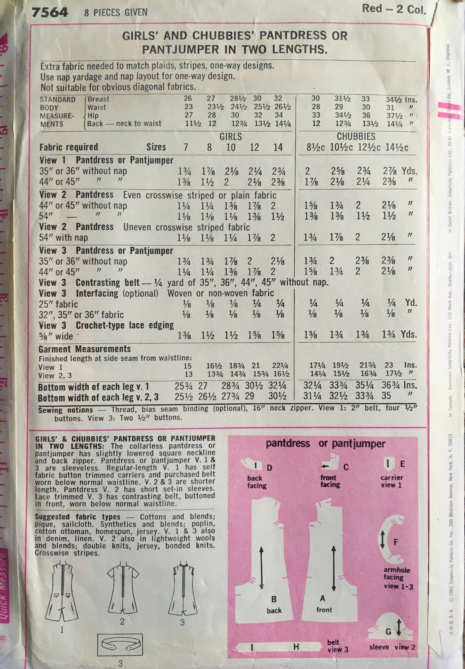 Simplicity 7564 Sewing Pattern (Vintage) CUT