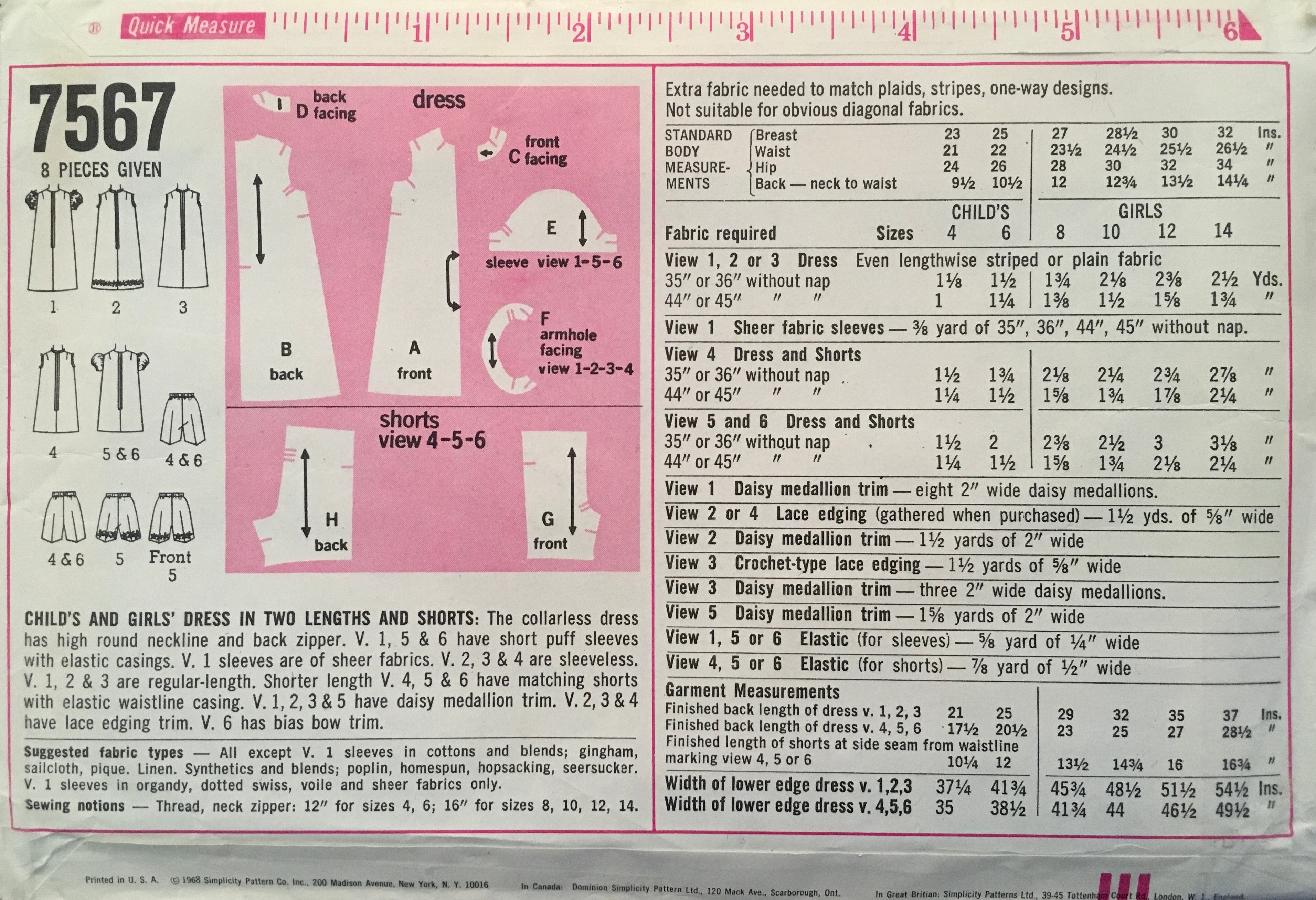 Simplicity 7567 Sewing Pattern (Vintage) UNCUT/CUT