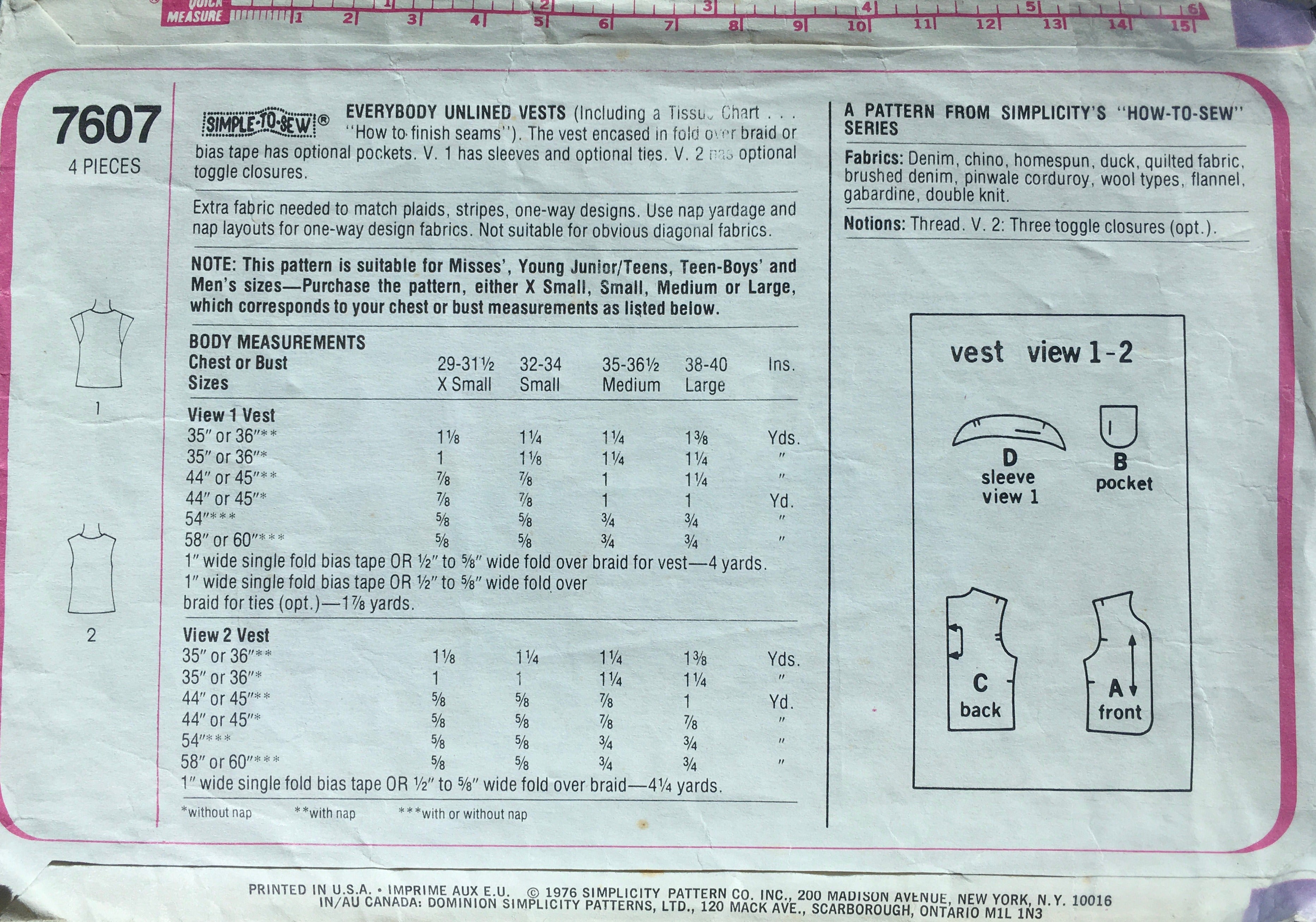Simplicity 7607 Sewing Pattern (Vintage) CUT