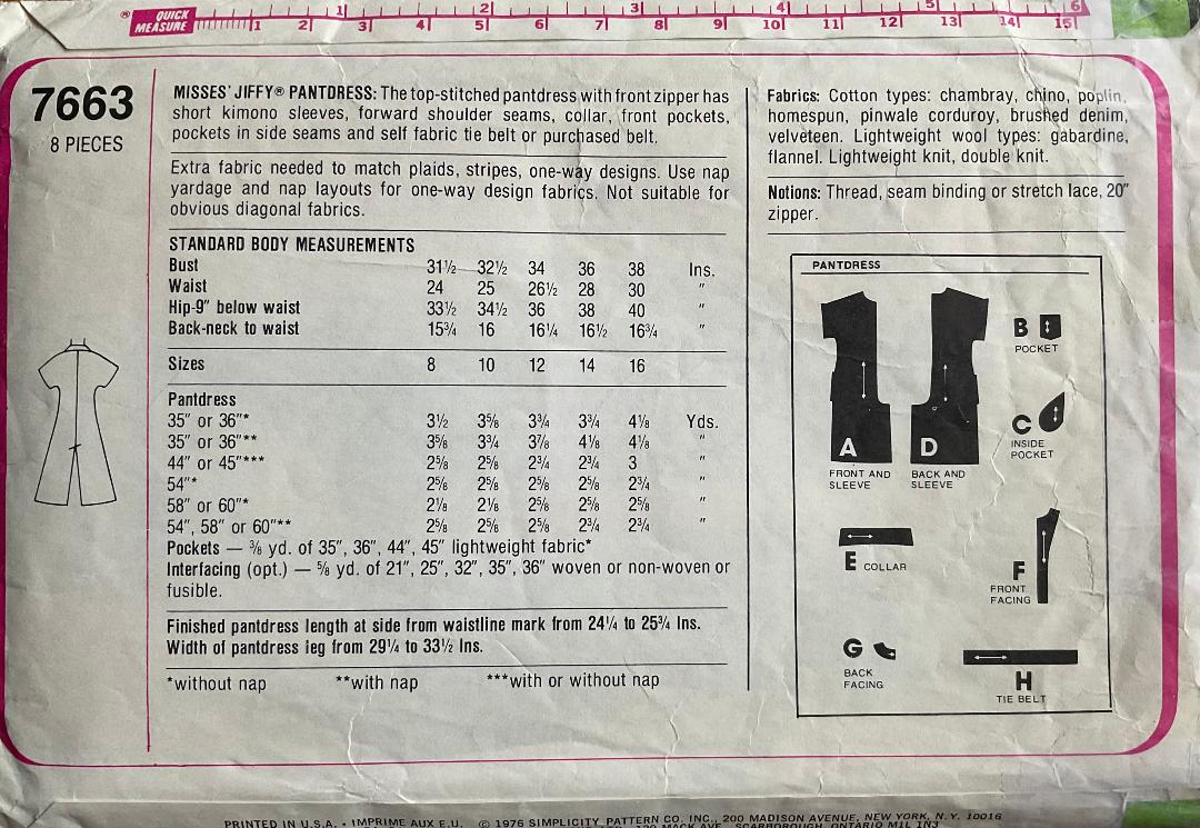 Simplicity 7663 Sewing Pattern (Vintage) CUT