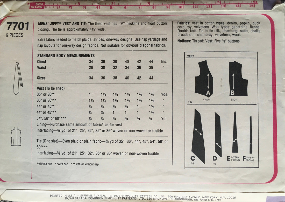 Simplicity 7701 Sewing Pattern (Vintage) UNCUT