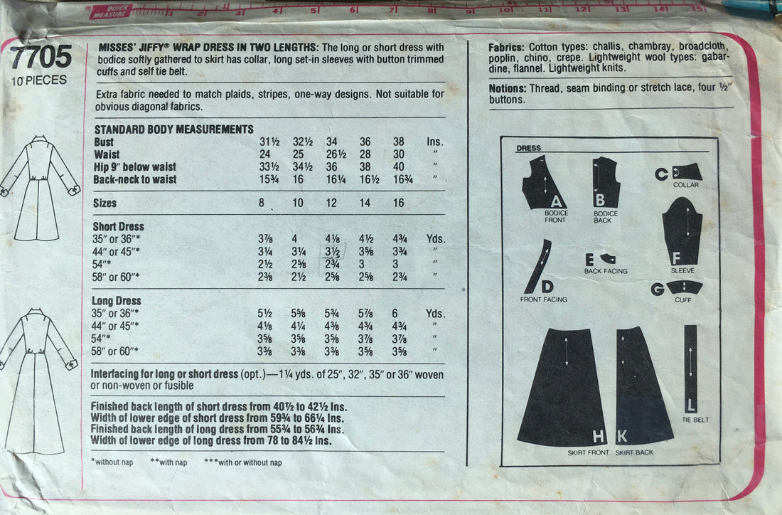 Simplicity 7705 Sewing Pattern (Vintage) CUT