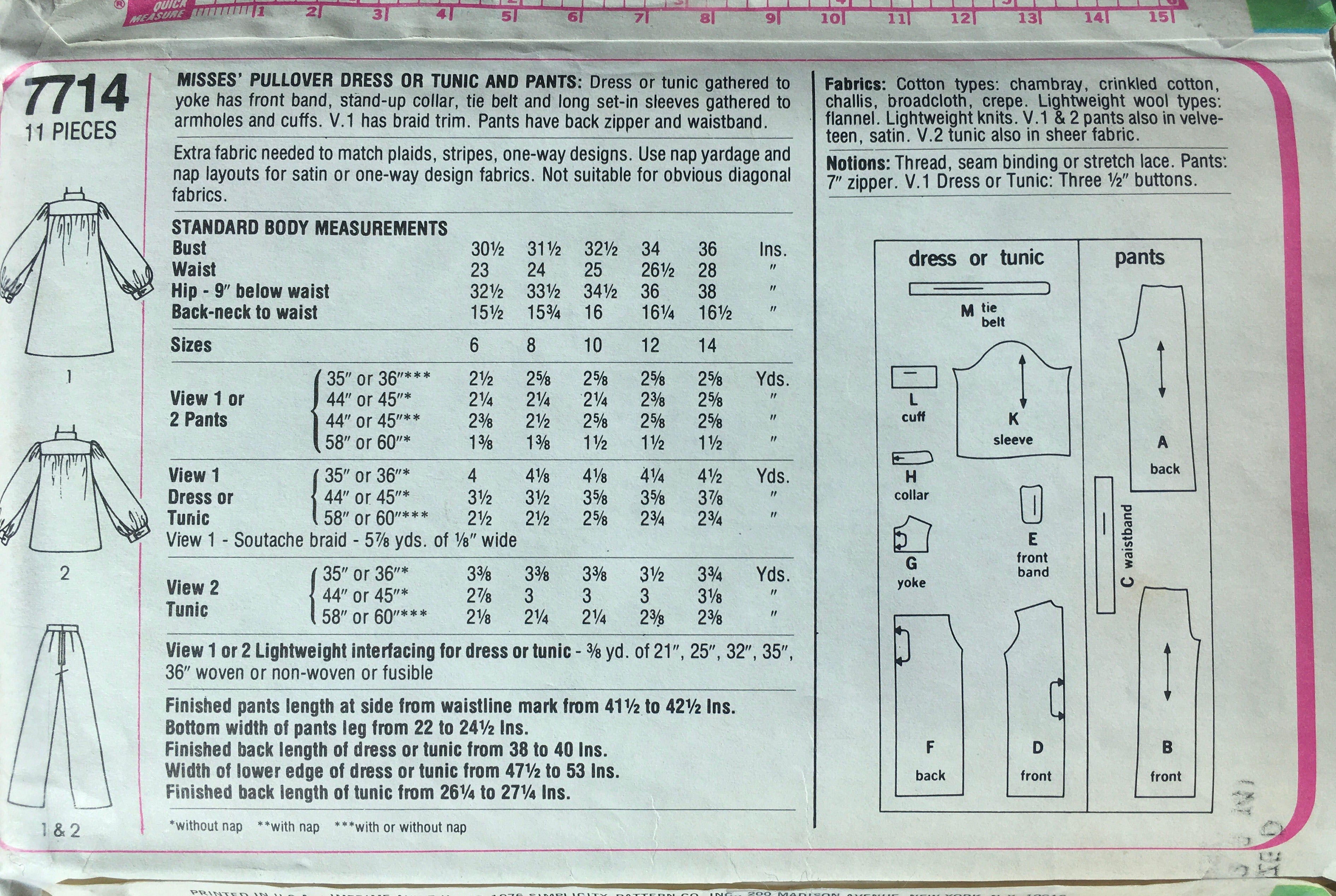 Simplicity 7714 Sewing Pattern (Vintage) CUT