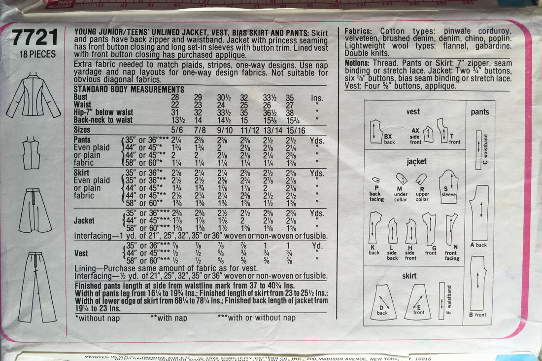 Simplicity 7721 Sewing Pattern (Vintage) CUT