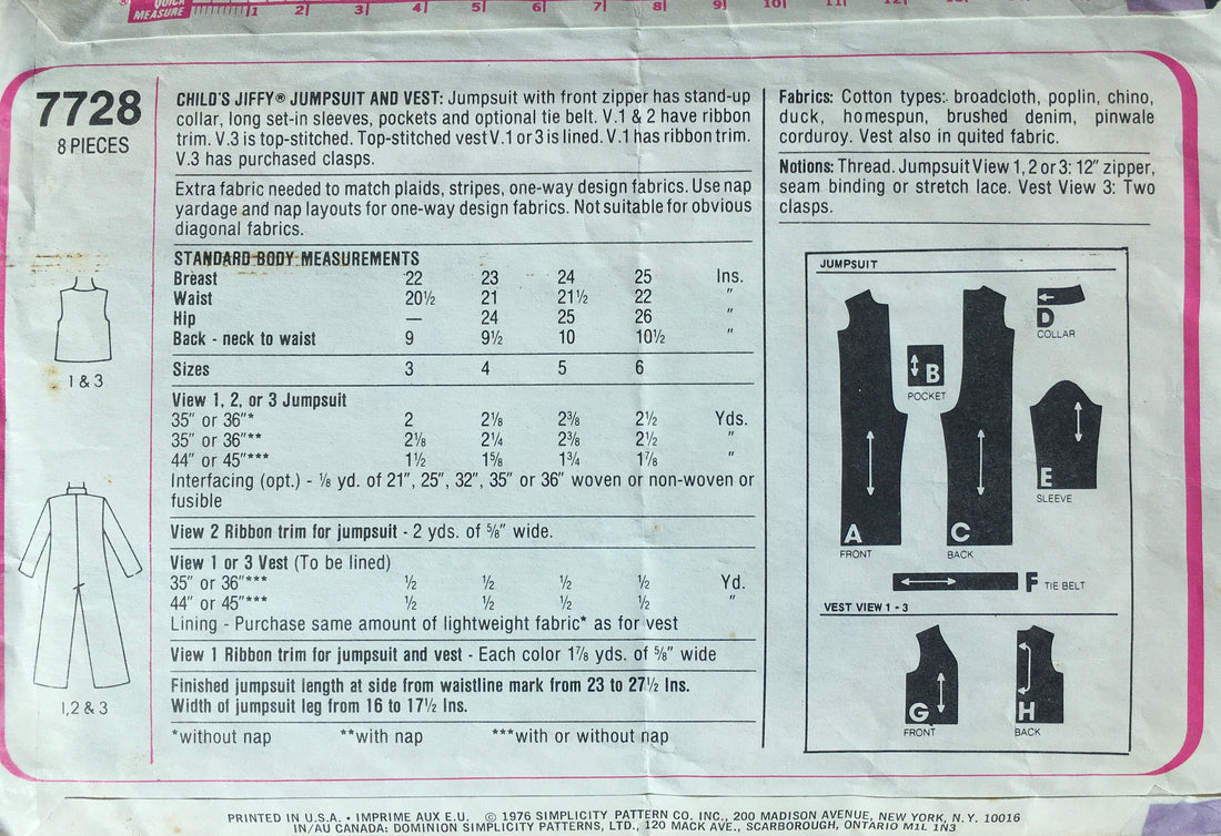 Simplicity 7728 Sewing Pattern (Vintage) CUT