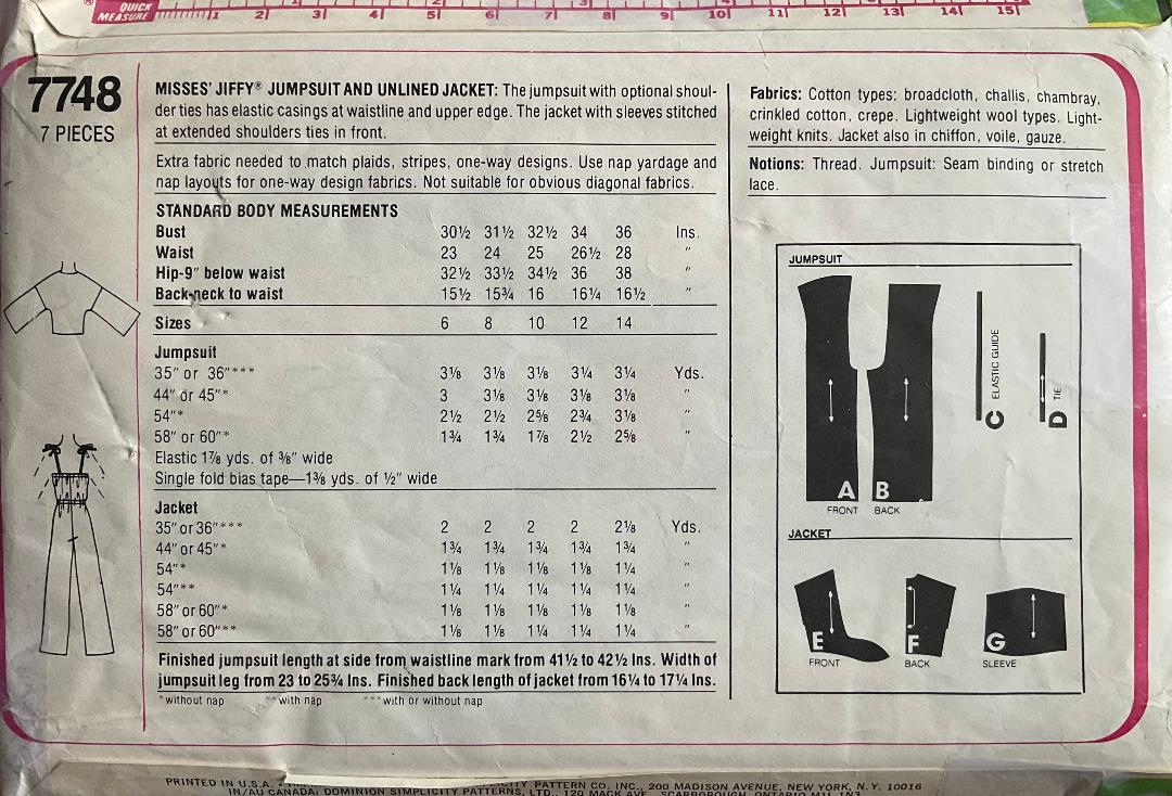Simplicity 7748 Sewing Pattern (Vintage) CUT