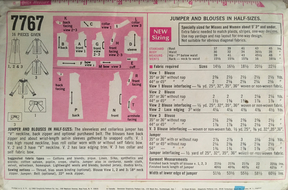 Simplicity 7767 Sewing Pattern (Vintage) UNCUT