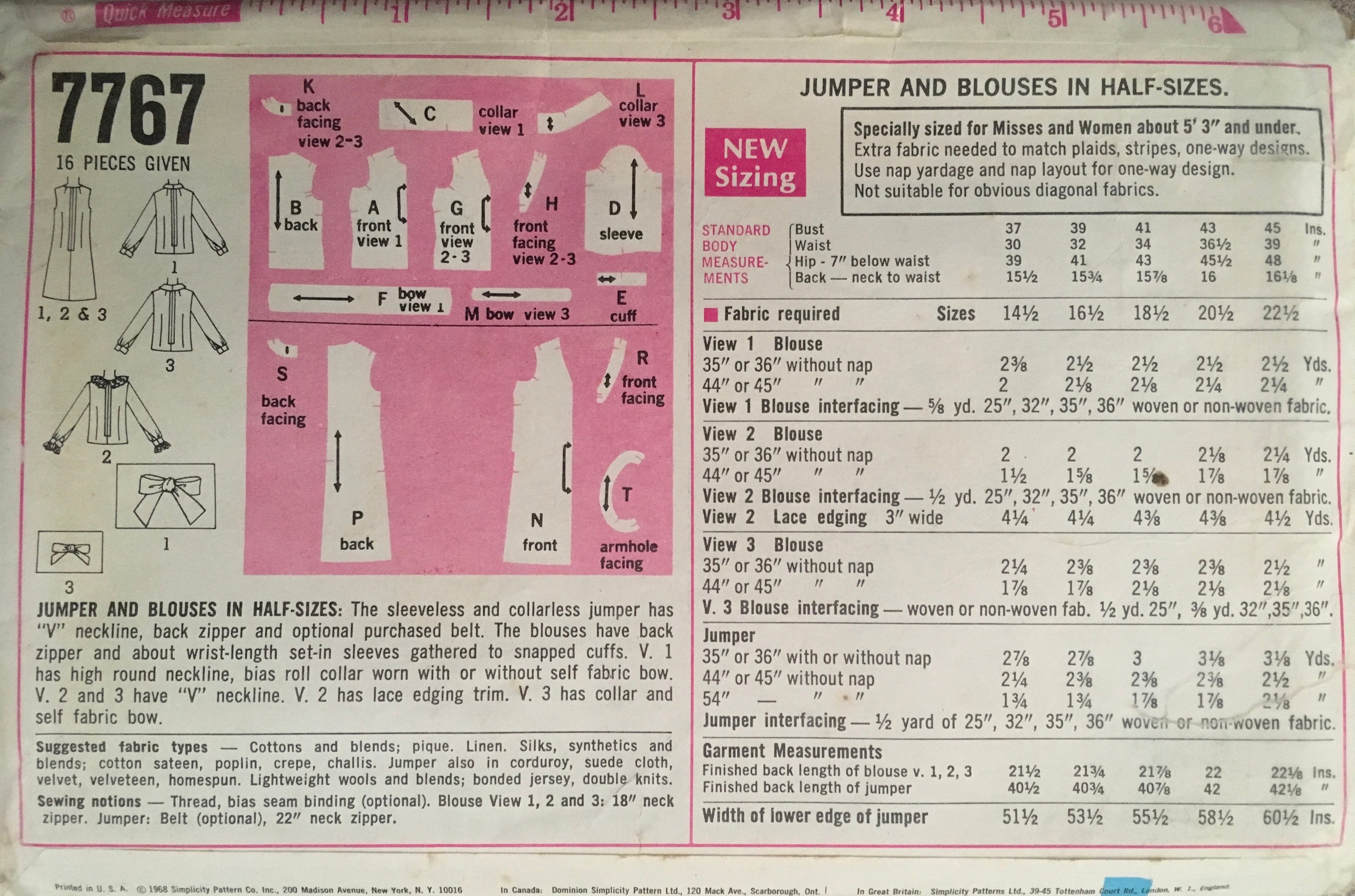 Simplicity 7767 Sewing Pattern (Vintage) UNCUT