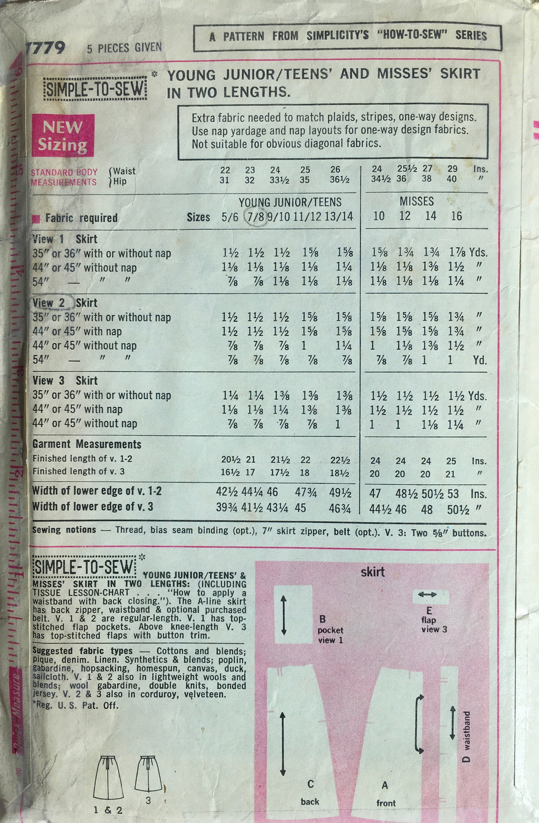 Simplicity 7779 Sewing Pattern (Vintage) CUT