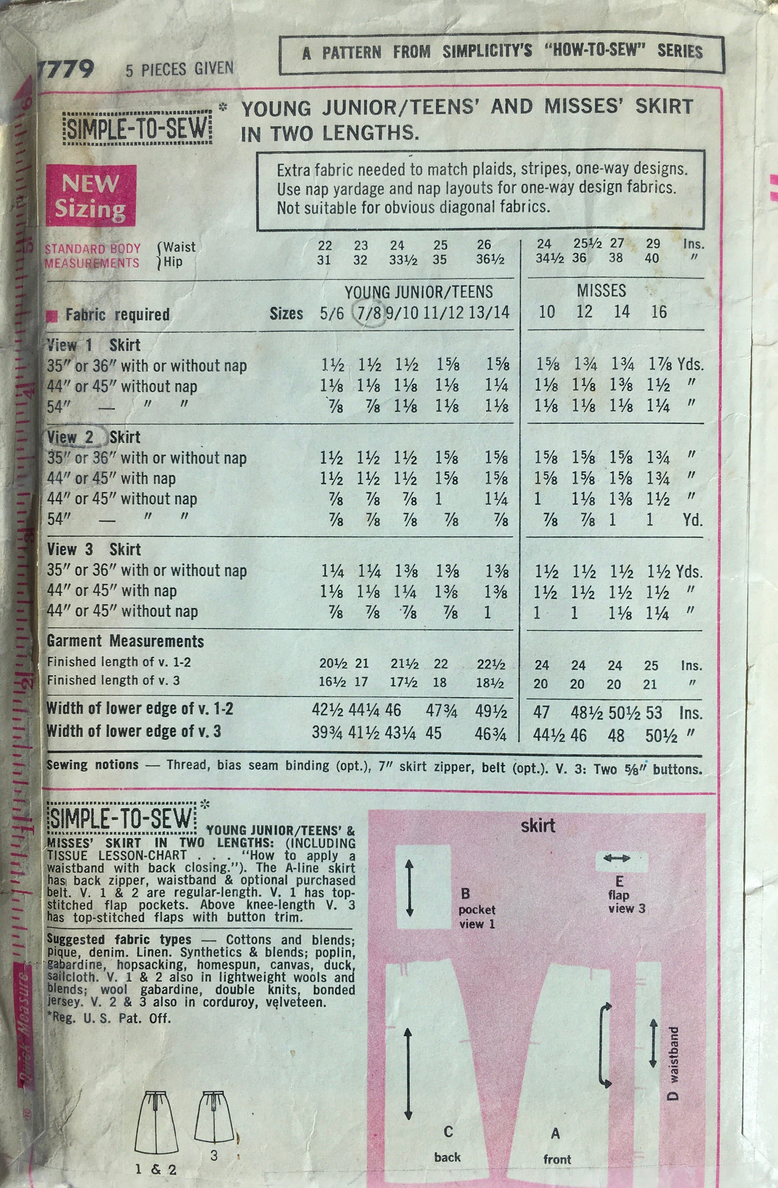 Simplicity 7779 Sewing Pattern (Vintage) CUT