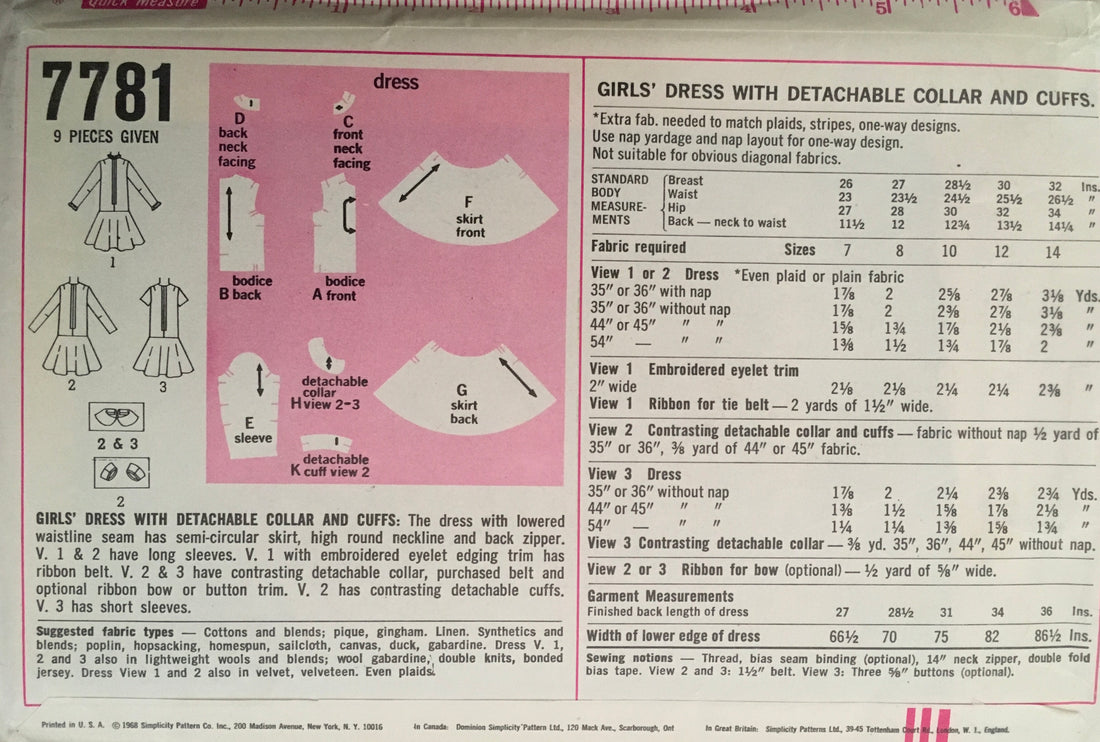 Simplicity 7781 Sewing Pattern (Vintage) CUT
