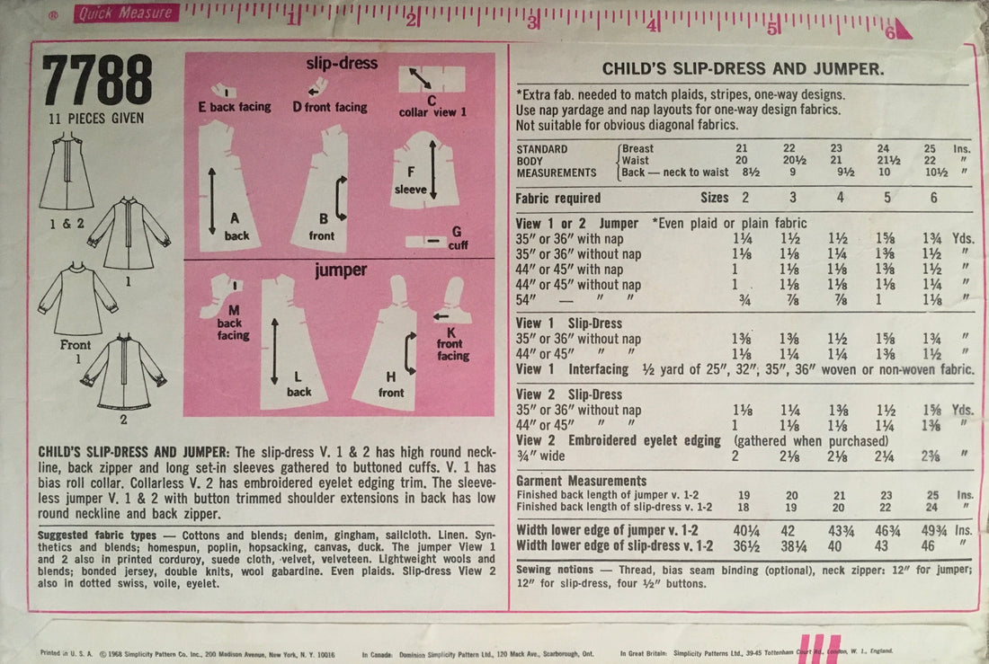 Simplicity 7788 Sewing Pattern (Vintage) CUT