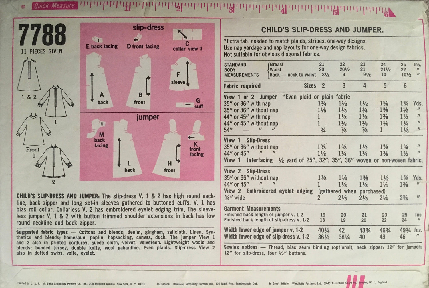 Simplicity 7788 Sewing Pattern (Vintage) CUT
