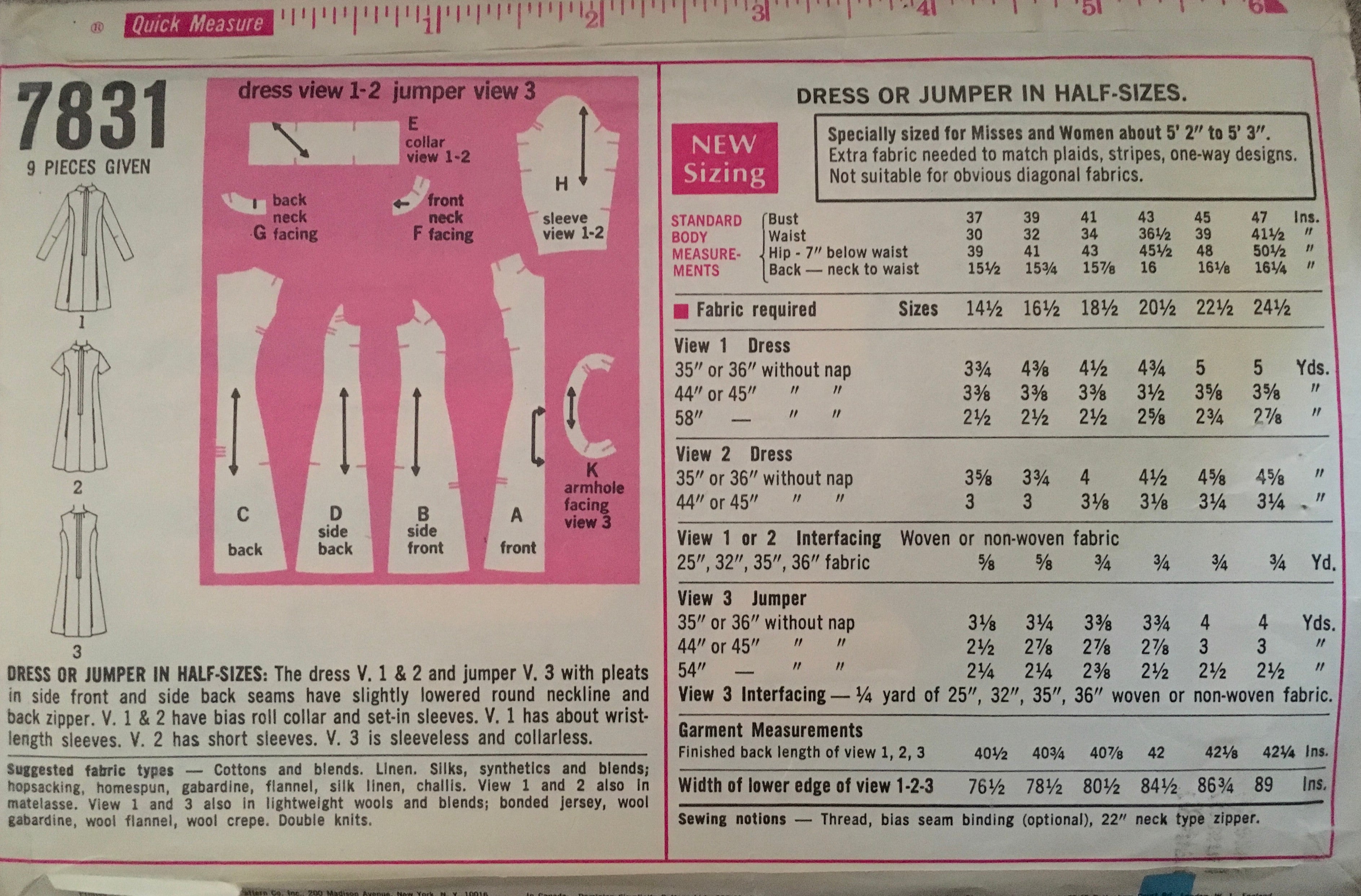 Simplicity 7831 Sewing Pattern (Vintage) CUT