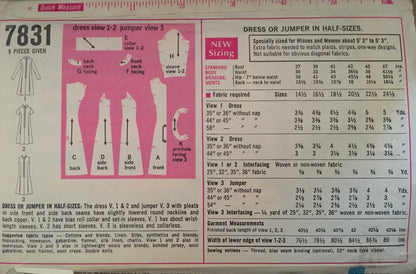 Simplicity 7831 Sewing Pattern (Vintage) CUT