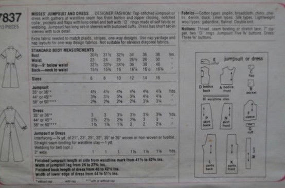 Simplicity 7837 Sewing Pattern (Vintage) UNCUT