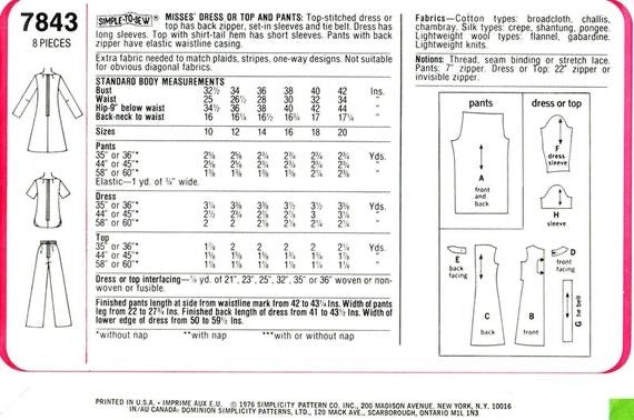 Simplicity 7843 Sewing Pattern (Vintage) UNCUT