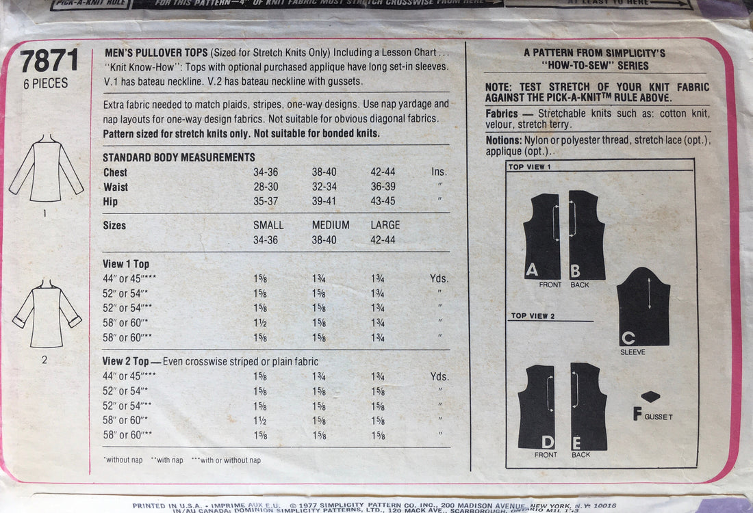 Simplicity 7871 Sewing Pattern (Vintage) CUT