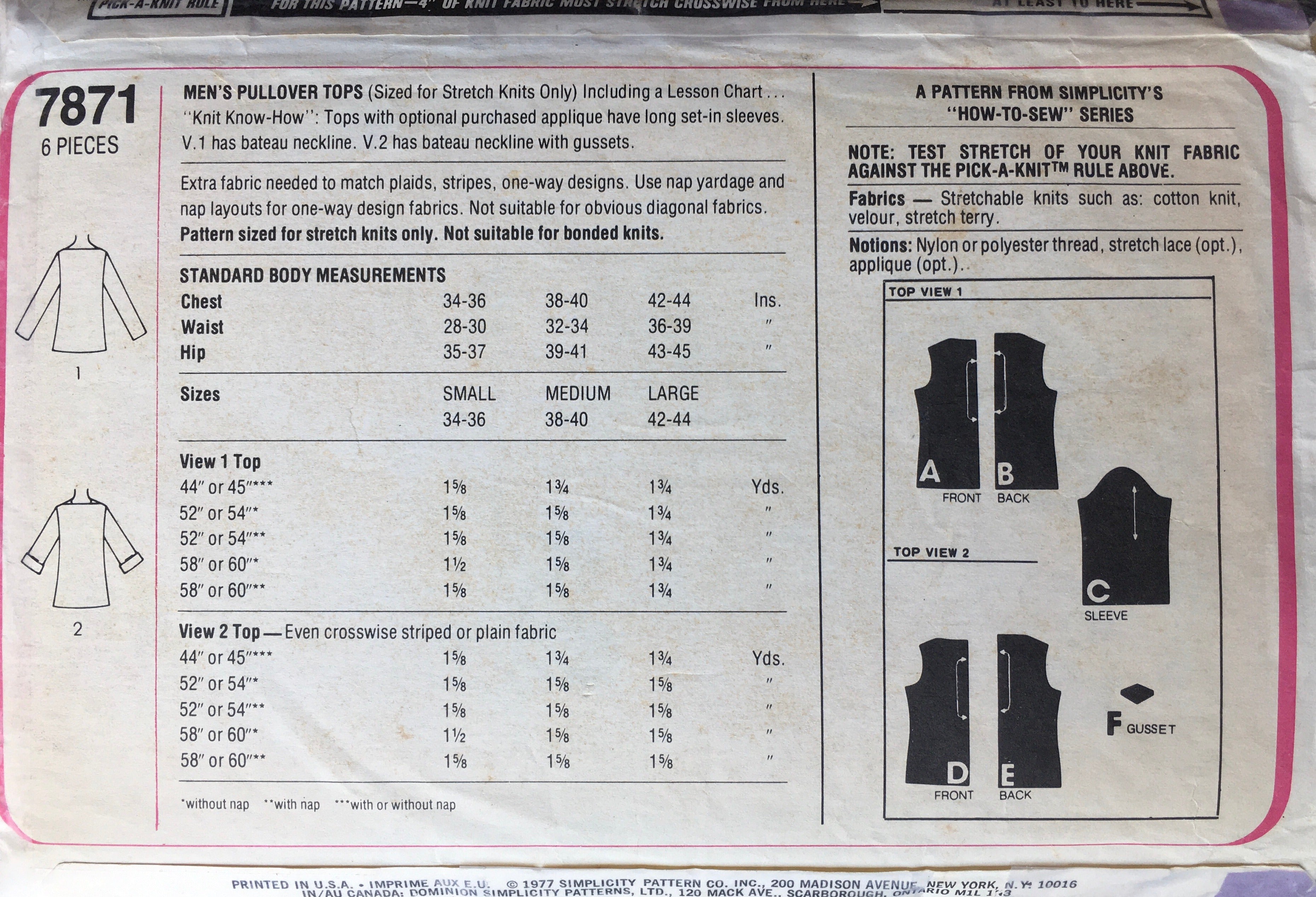 Simplicity 7871 Sewing Pattern (Vintage) CUT