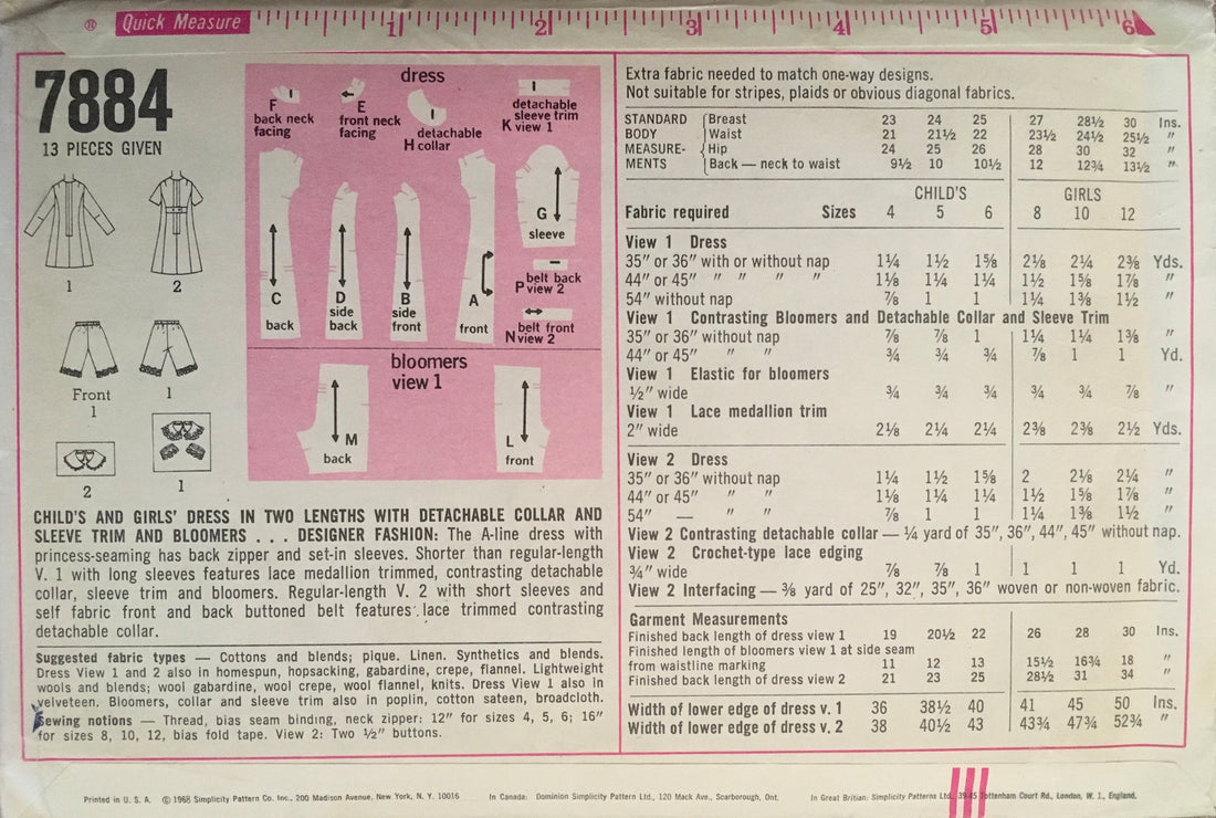 Simplicity 7884 Sewing Pattern (Vintage) CUT