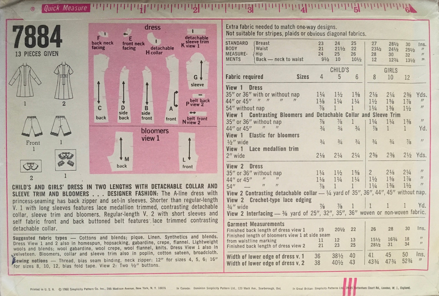 Simplicity 7884 Sewing Pattern (Vintage) CUT