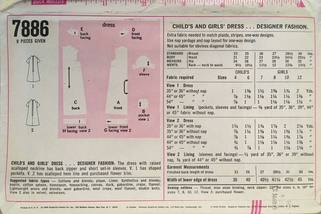Simplicity 7886 Sewing Pattern (Vintage) UNCUT