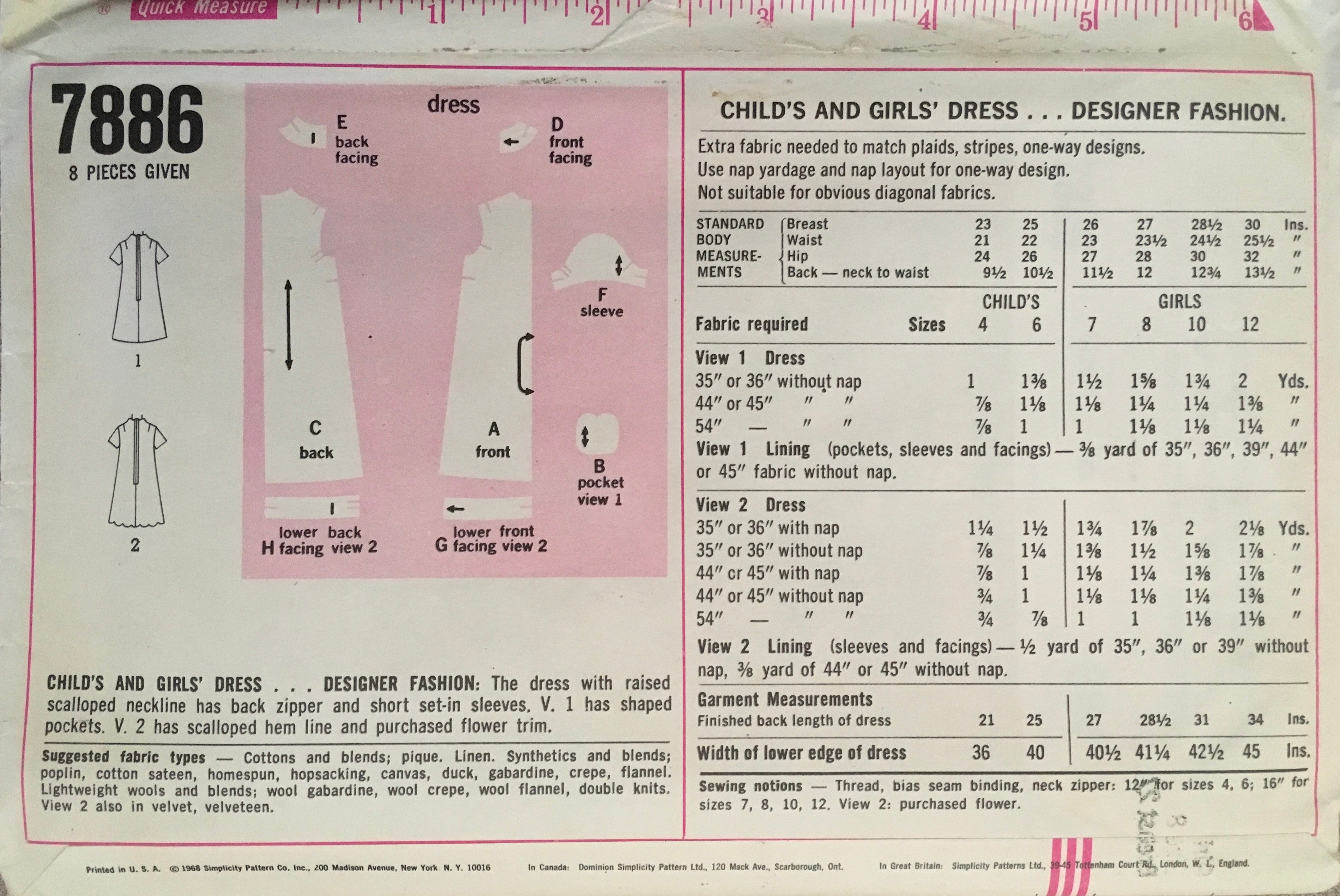 Simplicity 7886 Sewing Pattern (Vintage) UNCUT
