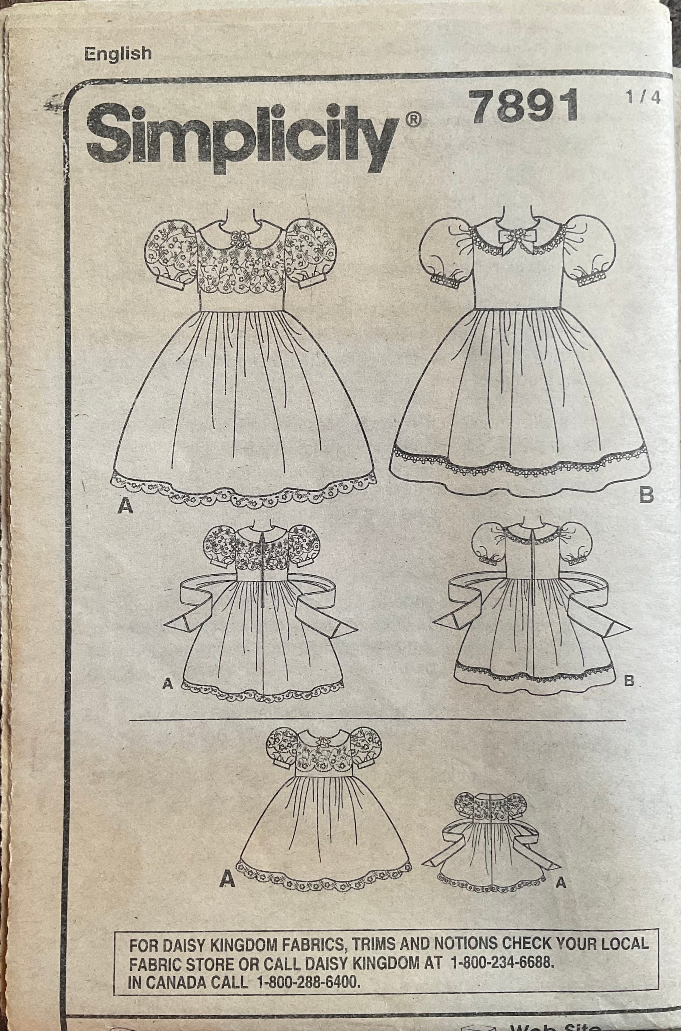 Simplicity 7891 Sewing Pattern (Vintage) CUT