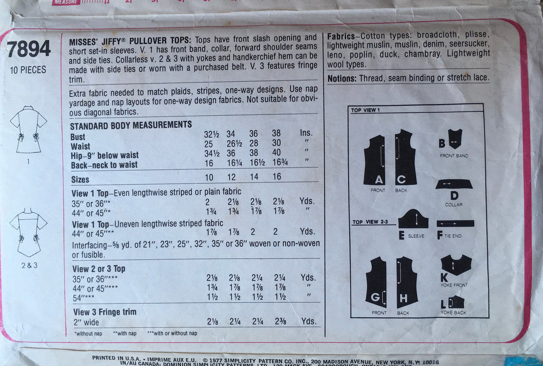 Simplicity 7894 Sewing Pattern (Vintage) CUT