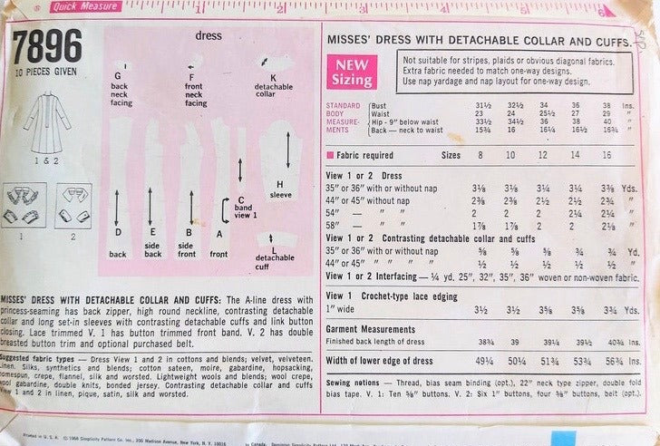 Simplicity 7896 Sewing Pattern (Vintage) UNCUT