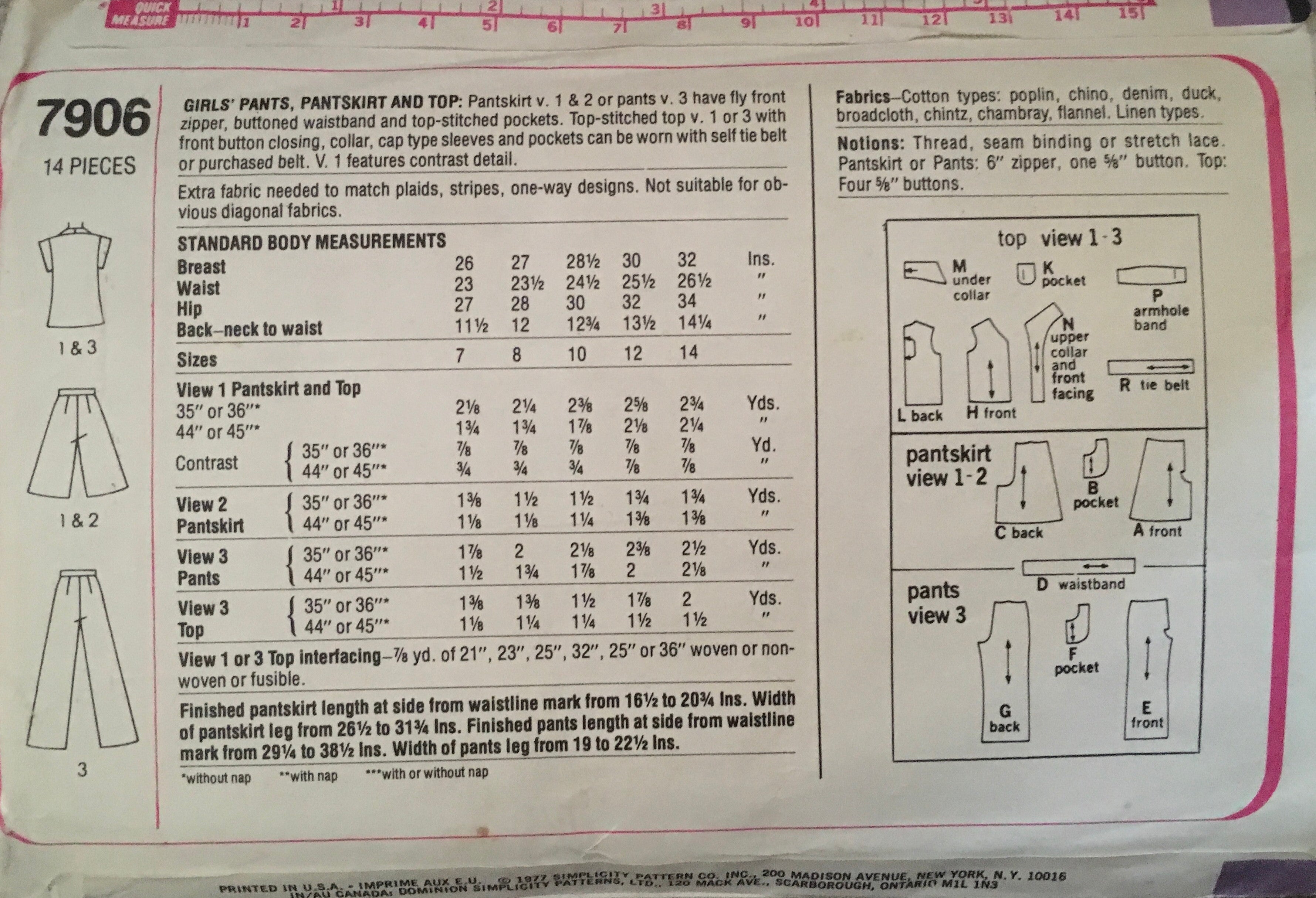 Simplicity 7906 Sewing Pattern (Vintage) CUT
