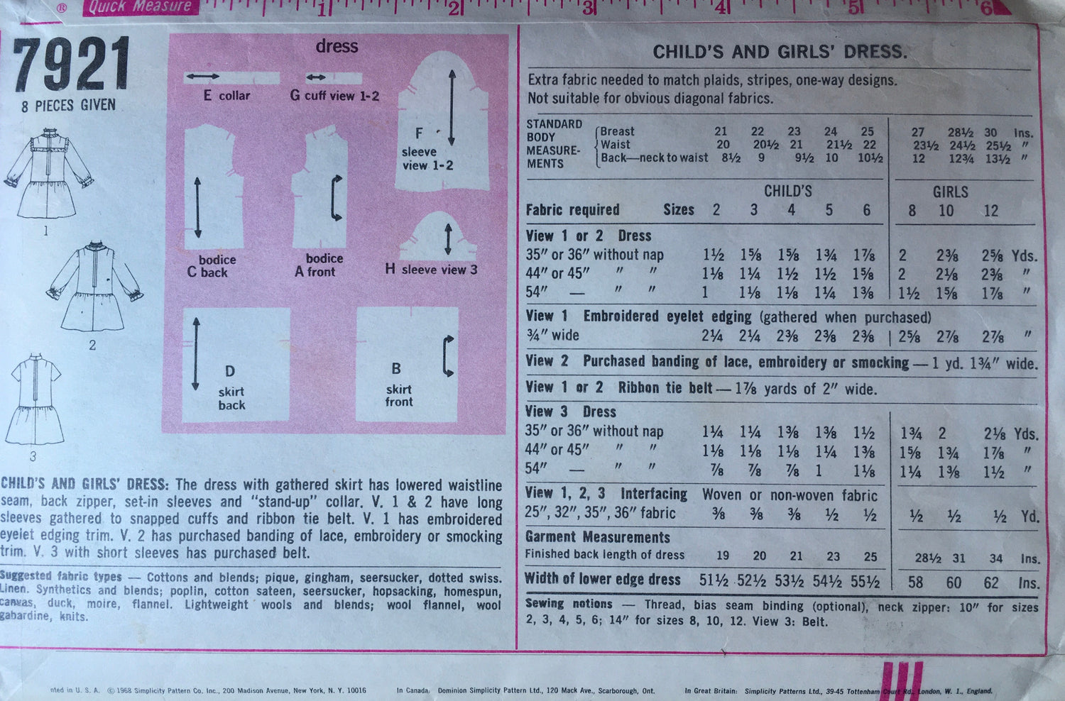 Simplicity 7921 Sewing Pattern (Vintage) CUT