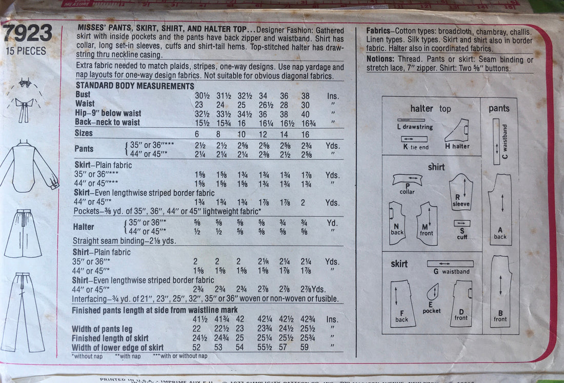 Simplicity 7923 Sewing Pattern (Vintage) CUT