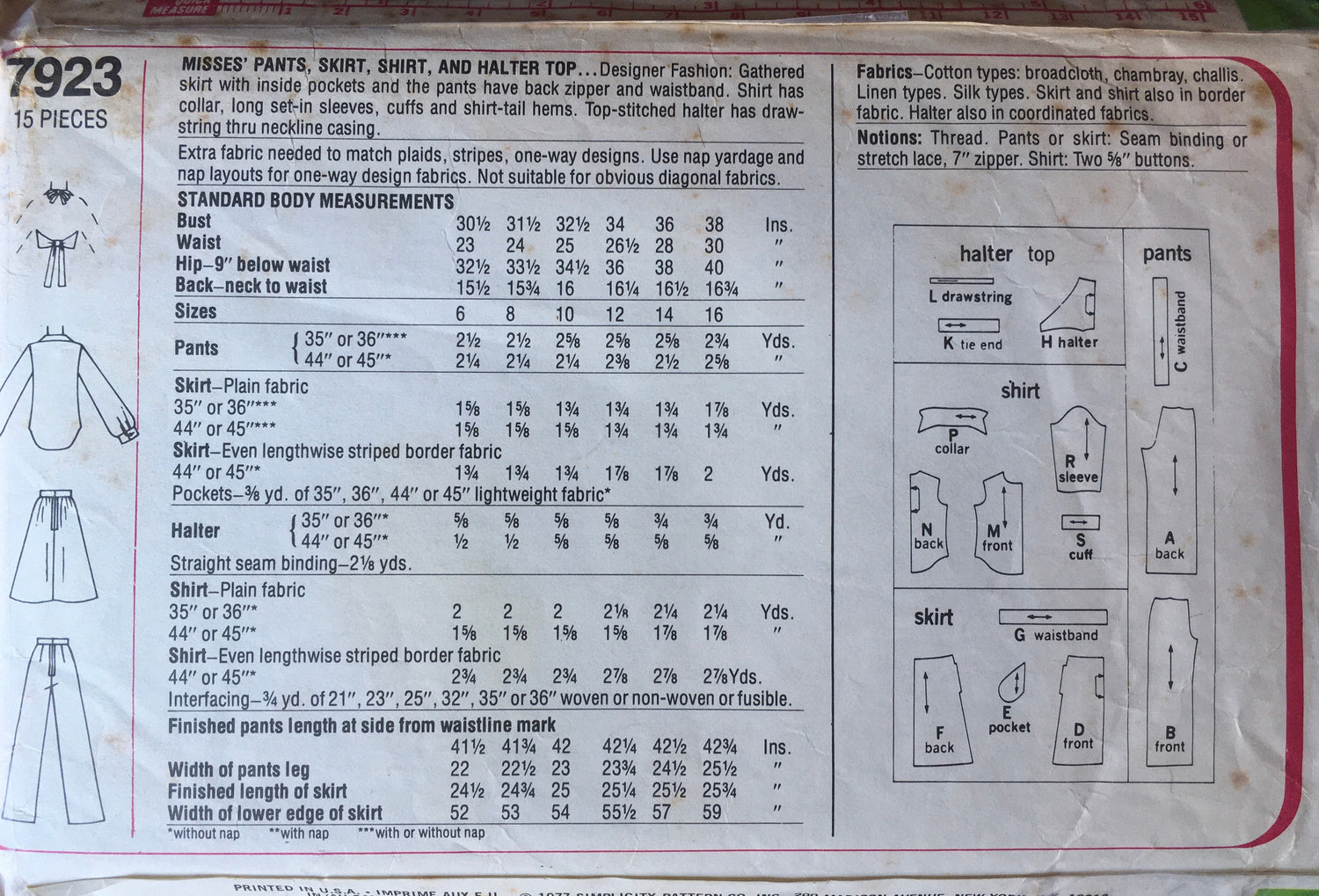 Simplicity 7923 Sewing Pattern (Vintage) CUT