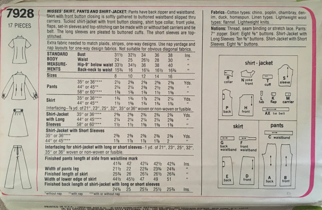 Simplicity 7928 Sewing Pattern (Vintage) UNCUT