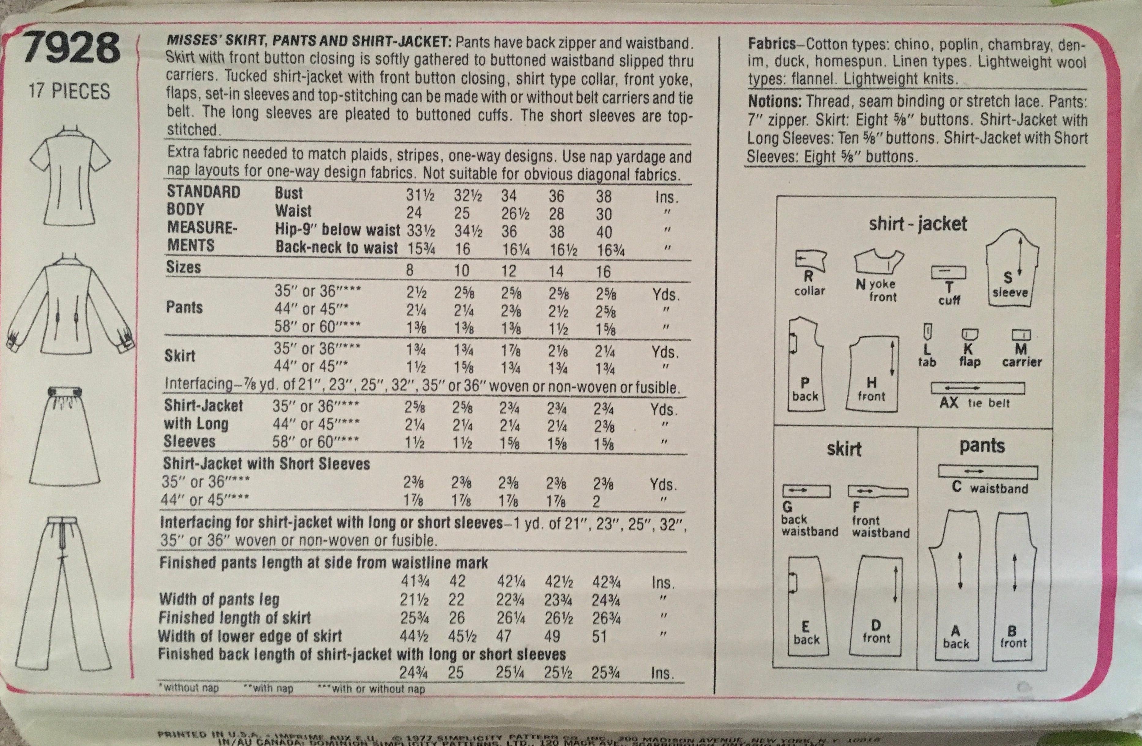 Simplicity 7928 Sewing Pattern (Vintage) UNCUT