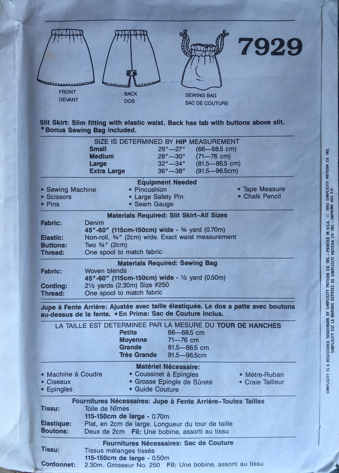 Simplicity 7929 Sewing Pattern (Vintage) UNCUT